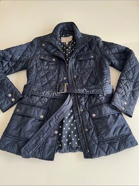 Banana Republic Navy Quilted Utility Jacket with Belted Waist